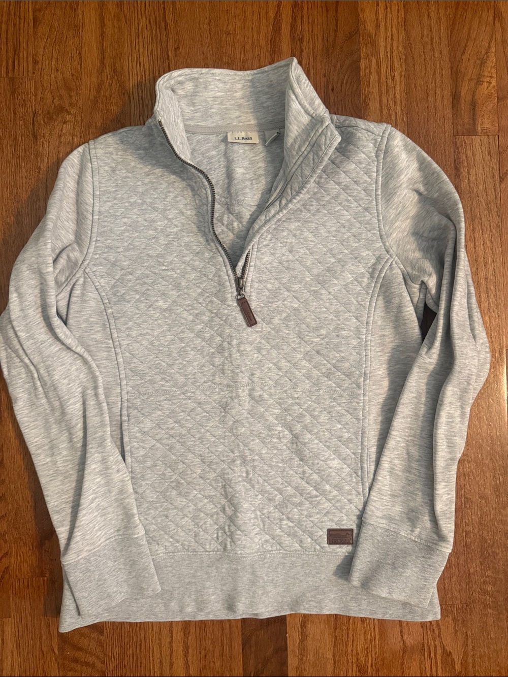 L.L. Bean Women's Light Gray Quilted Half-Zip Sweater